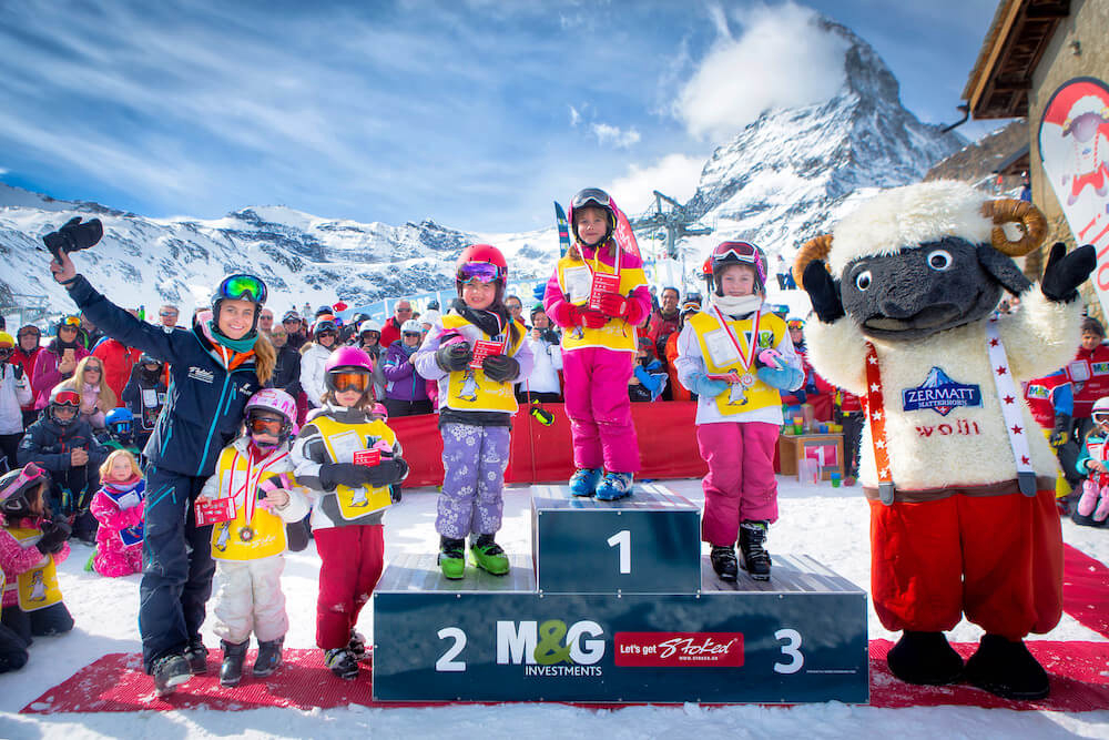 Group ski lessons for kids, Stoked school in Zermatt